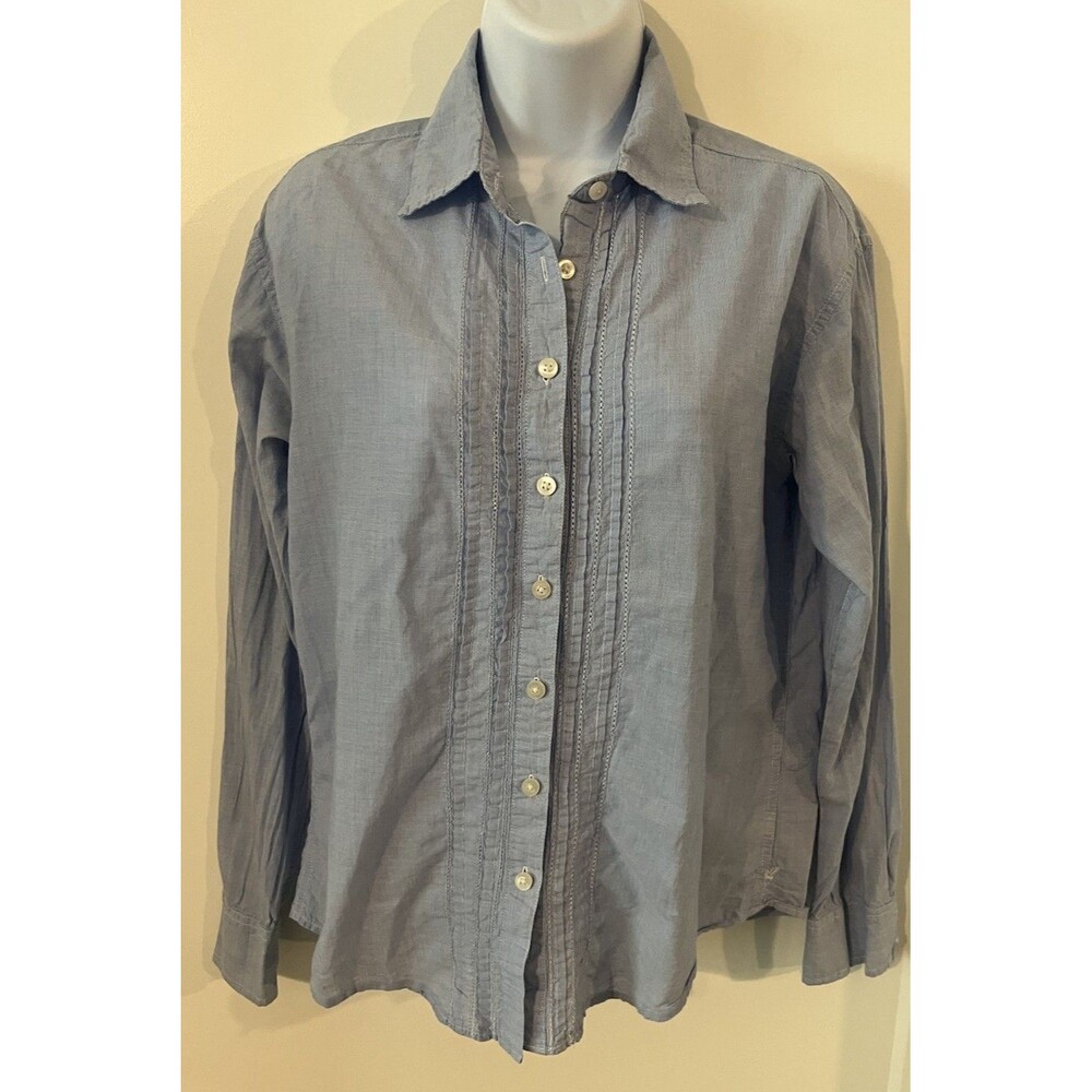 American Eagle Outfitters Boyfriend Fit Pintuck Tuxedo Chambray Shirt Blue XS